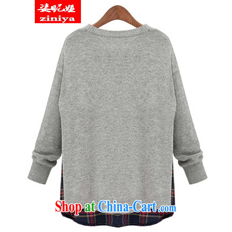 Colorful nickname Julia and indeed increase, female new Korean autumn with thick, graphics thin leisure loose Solid Color collision stitching leave of two long-sleeved T-shirt light gray 5 XL, colorful nicknames, and shopping on the Internet