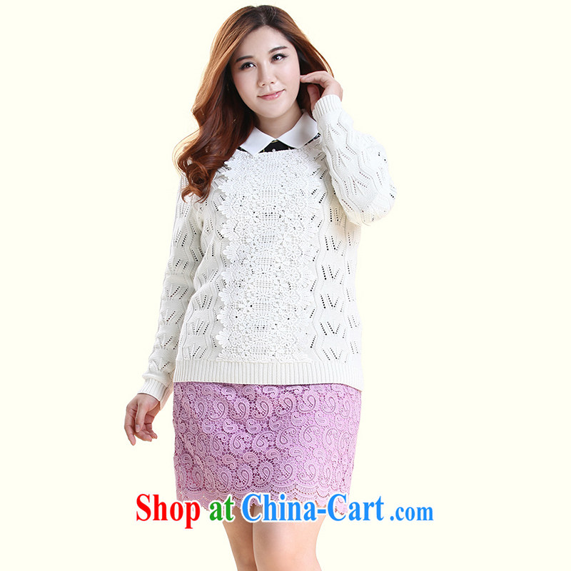 Slim Li-su 2014 autumn new, larger ladies stylish lace lace long-sleeved ribbed knitted sweaters Q 5833 m White 2XL, slim Li-su, and shopping on the Internet