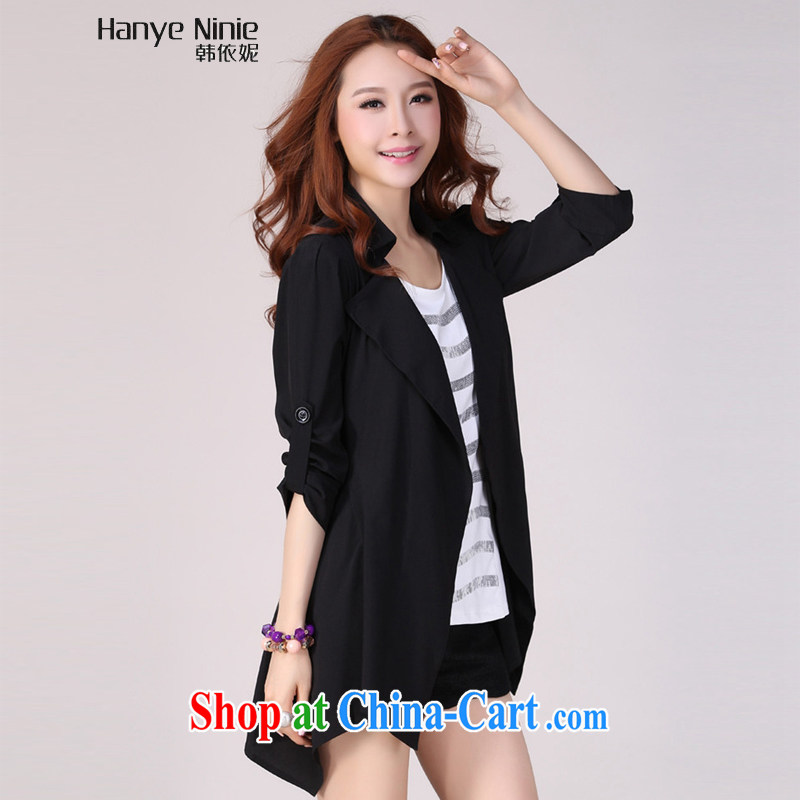 In accordance with South Korea Connie 2015 spring on the new larger ladies windbreaker, long Graphics thin jacket 1190 black XXXXXL, Korea in accordance with Connie (Hanye Ninie), shopping on the Internet