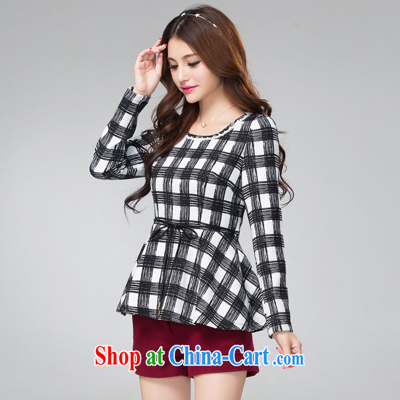 Cross-sectoral expertise provided MM autumn and winter, the larger female American classic checkered thick sister graphics thin long-sleeved shirt T number 2298 black 5 XL, cheer for (qisuo), the Code women, shopping on the Internet