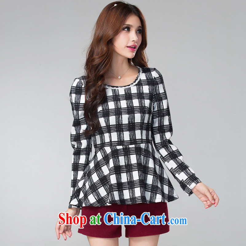 Cross-sectoral expertise provided MM autumn and winter, the larger female American classic checkered thick sister graphics thin long-sleeved shirt T number 2298 black 5 XL, cheer for (qisuo), the Code women, shopping on the Internet