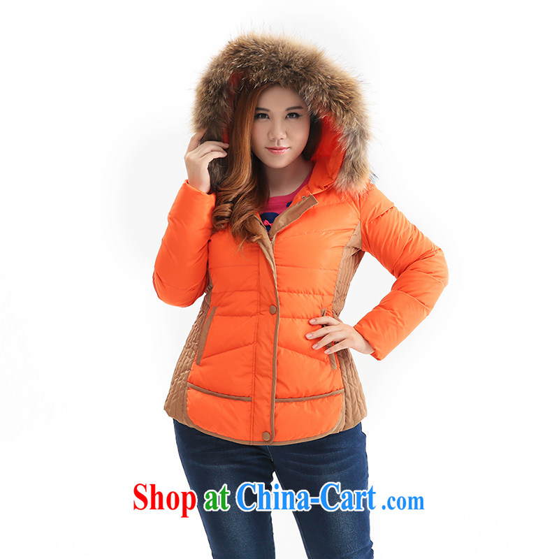 Slim LI Sau 2014 autumn and winter new larger female knocked color beauty warm jacket coat Q 6097 orange 3 XL