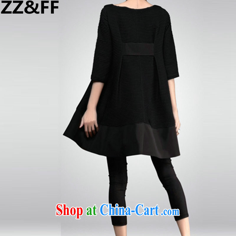 ZZ _FF 2015 spring new paragraph 100 hem loose dress, long, thick MM the code 7 cuff autumn and winter solid dress black S