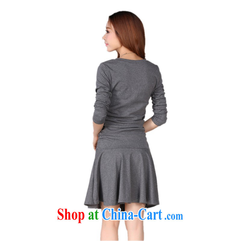 The delivery package as soon as possible by the fertilizer XL women dresses 2014 fall and winter new minimalist V collar stretch long-sleeved thin waist skirts knitted gray XXL approximately 140 - 160 jack, land is still the garment, shopping on the Internet