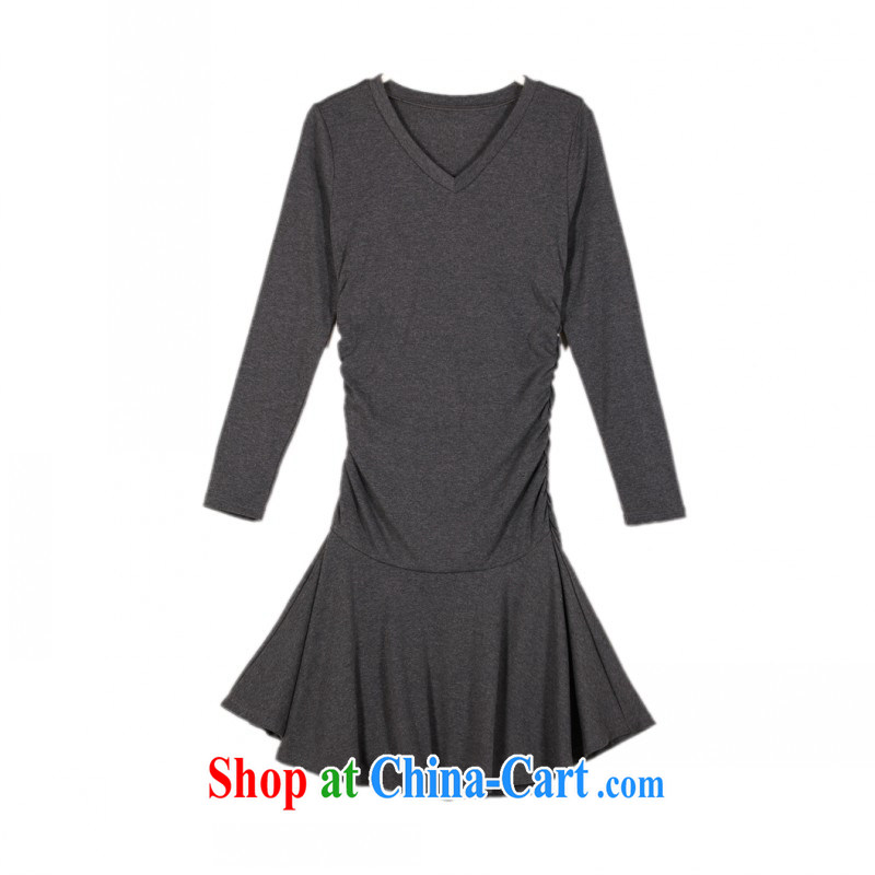 The delivery package as soon as possible by the fertilizer XL women dresses 2014 fall and winter new minimalist V collar stretch long-sleeved thin waist skirts knitted gray XXL approximately 140 - 160 jack, land is still the garment, shopping on the Internet