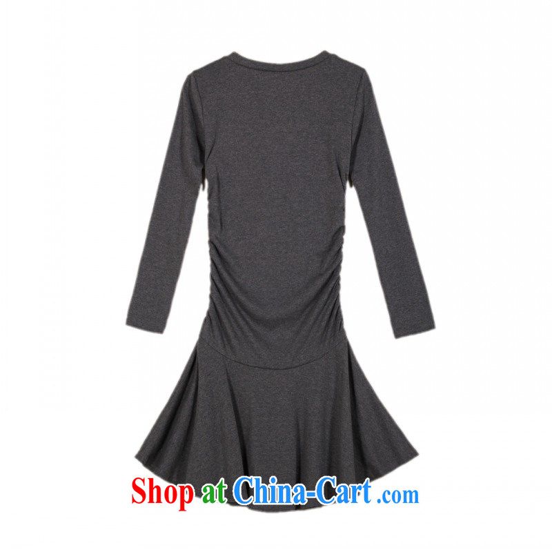 The delivery package as soon as possible by the fertilizer XL women dresses 2014 fall and winter new minimalist V collar stretch long-sleeved thin waist skirts knitted gray XXL approximately 140 - 160 jack, land is still the garment, shopping on the Internet