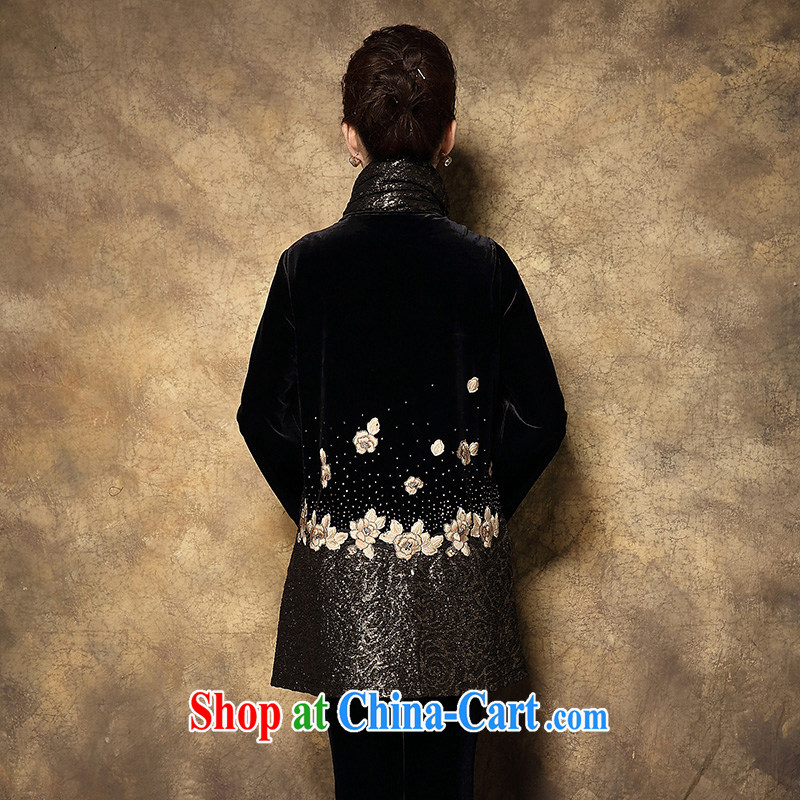 嬿 / 2015 autumn and winter gold velour jacket in the elderly, female embroidery mother in long jacket, Windbreaker 5922 black XL 嬿, interviews, and on-line shopping