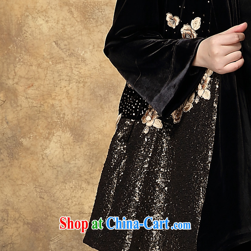 嬿 / 2015 autumn and winter gold velour jacket in the elderly, female embroidery mother in long jacket, Windbreaker 5922 black XL 嬿, interviews, and on-line shopping