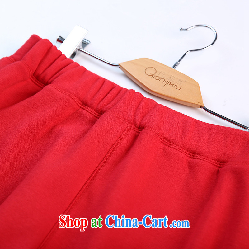 Slim LI Sau 2014 autumn and winter new, larger female solid thick the lint-free cloth for V autumn autumn clothes pants Q qiguang handed over 6765 red 4 XL, slim Li-su, and shopping on the Internet