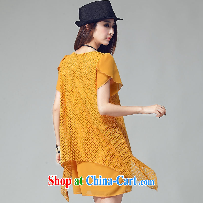 Morning would be 2015 summer new Korean version and indeed increase, female fat sister 100 ground graphics thin woven embroidery Openwork grid stitching snow woven dresses black 4XL, morning, and shopping on the Internet