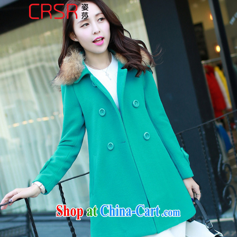Elizabeth City Winter 2014 the Korean version of the greater number, Long pure colors that jacket women 8016 抺 green tea M