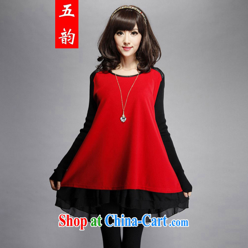 5 the 2014 new autumn and winter, the female Korean relaxed thick sister dresses thick mm video thin skirt 9130 red XXXXL