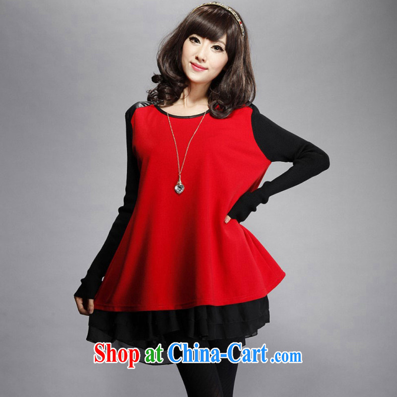 5 the 2014 new autumn and winter, the female Korean relaxed thick sister dresses thick mm video thin skirt 9130 red XXXXL, 5 following (five charms, and shopping on the Internet