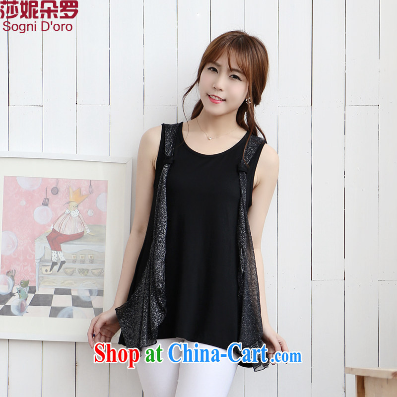 Laurie, flower 2014 XL female 200 Jack mm thick summer new Korean tile graphics thin loose vest T-shirts 7725 black 6 XL