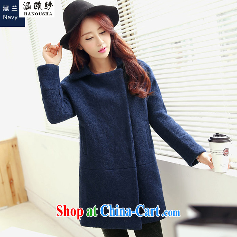 covered by the Korean edition cloak wool coat this spring and autumn 2015 winter, wind jacket women's clothing, long loose hair? jacket blue L