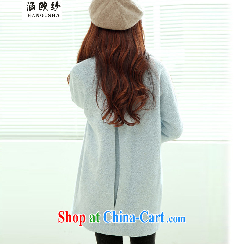 covered by the Korean edition cloak wool coat this spring and autumn 2015 winter, wind jacket women's clothing, long, loose hair? jacket blue L, covering the yarn (Hanousha), online shopping