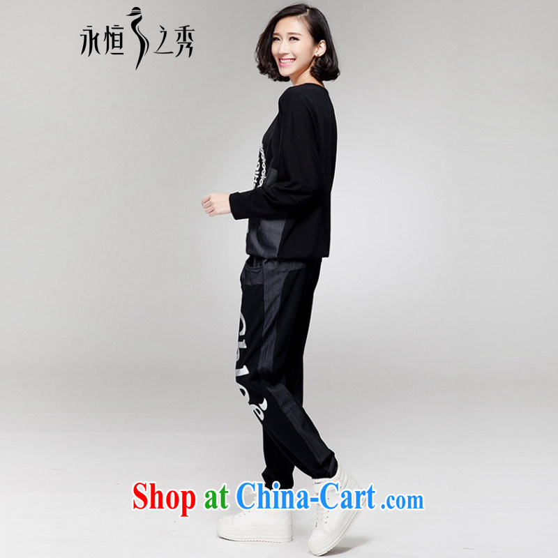 Eternal show the code women video thin package thick sister 2015 spring new thick mm thick, graphics thin, stylish european leisure T-shirt pants two piece black 4XL (160 jack - 180 jack wear), eternal, and the show, and online shopping