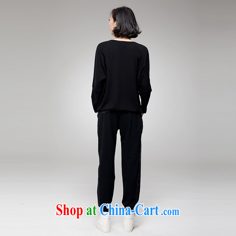 Eternal show the code women video thin package thick sister 2015 spring new thick mm thick, graphics thin, stylish european leisure T-shirt pants two piece black 4XL (160 jack - 180 jack wear), eternal, and the show, and online shopping