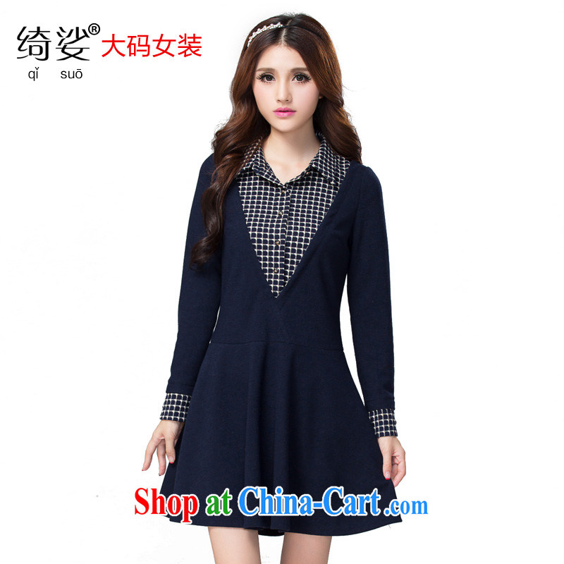 cheer for Fall_Winter new products, female thick mm College style sub-graphics thin XL long-sleeved dress of the 2311 royal blue 4 XL