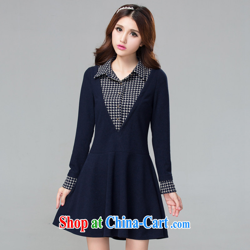 cheer for Fall/Winter new products, women with thick mm College style sub-graphics thin XL long-sleeved dress of the 2311 royal blue 4 XL, cross-sectoral provision (qisuo), shopping on the Internet