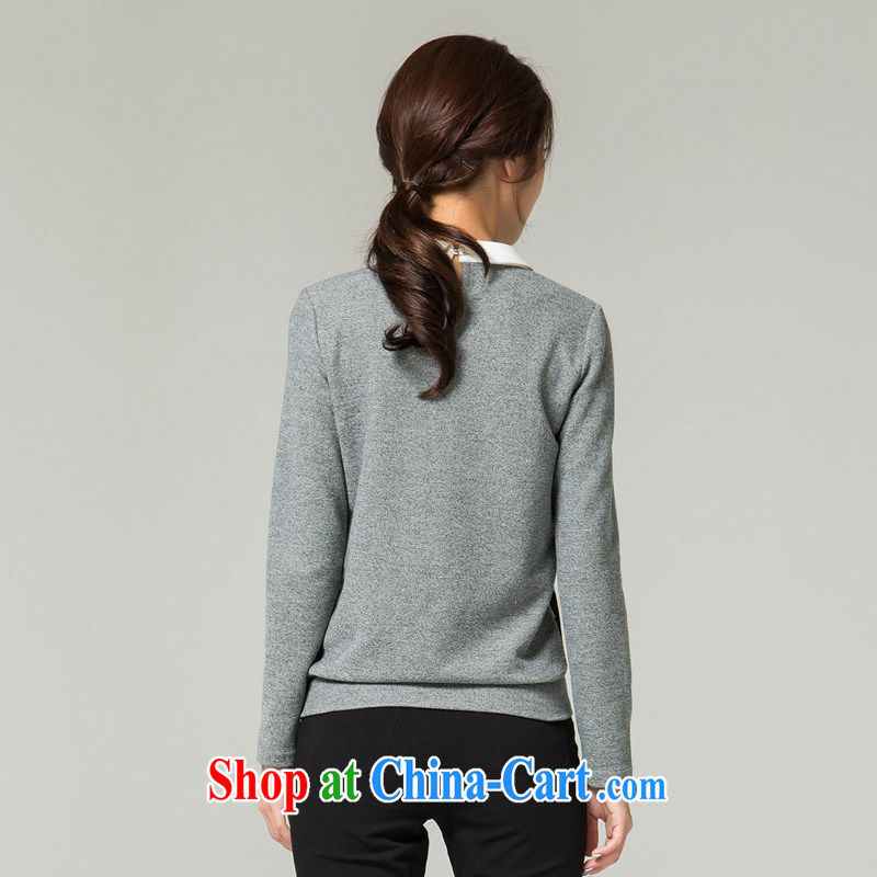 Blue Water XL female thick MM 2014 winter clothes new, less aging small T-shirt sweet lapel stamp long-sleeved T-shirt gray XXXXL, blue water (lrosey), shopping on the Internet