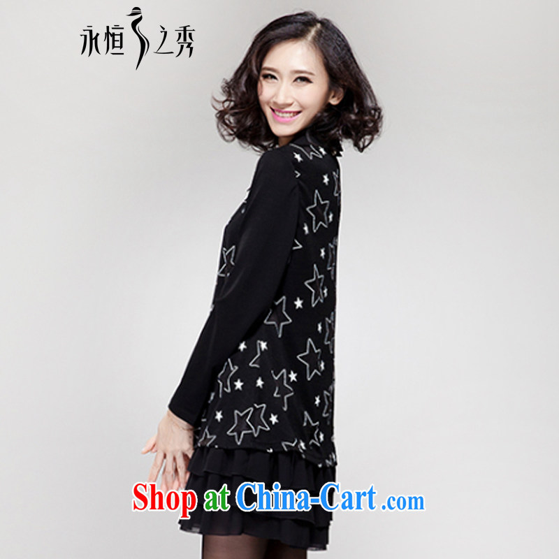Eternal-soo and indeed increase, women with thick, graphics thin, dresses 2015 spring new thick mm female Korean version stamp 5 star dress long-sleeved black 3 XL (140 jack - 160 jack wear), eternal, and the show, and shopping on the Internet