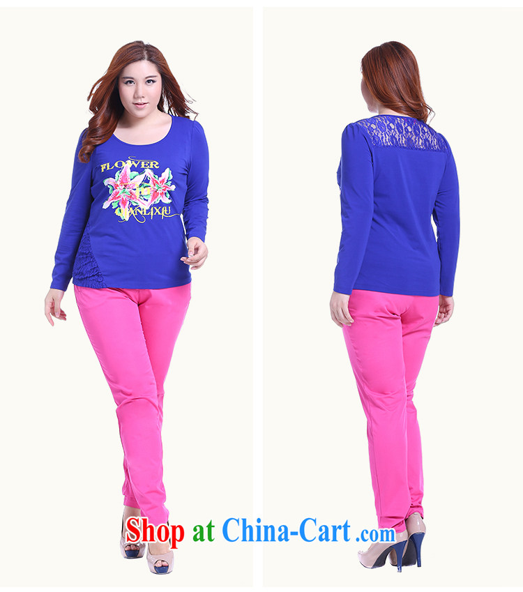 Slim Li-su 2014 autumn new, larger female bubble cuff fashion personality stamp lace stitching knitted shirts Q 5373 blue 2 XL pictures, price, brand platters! Elections are good character, the national distribution, so why buy now enjoy more preferential! Health