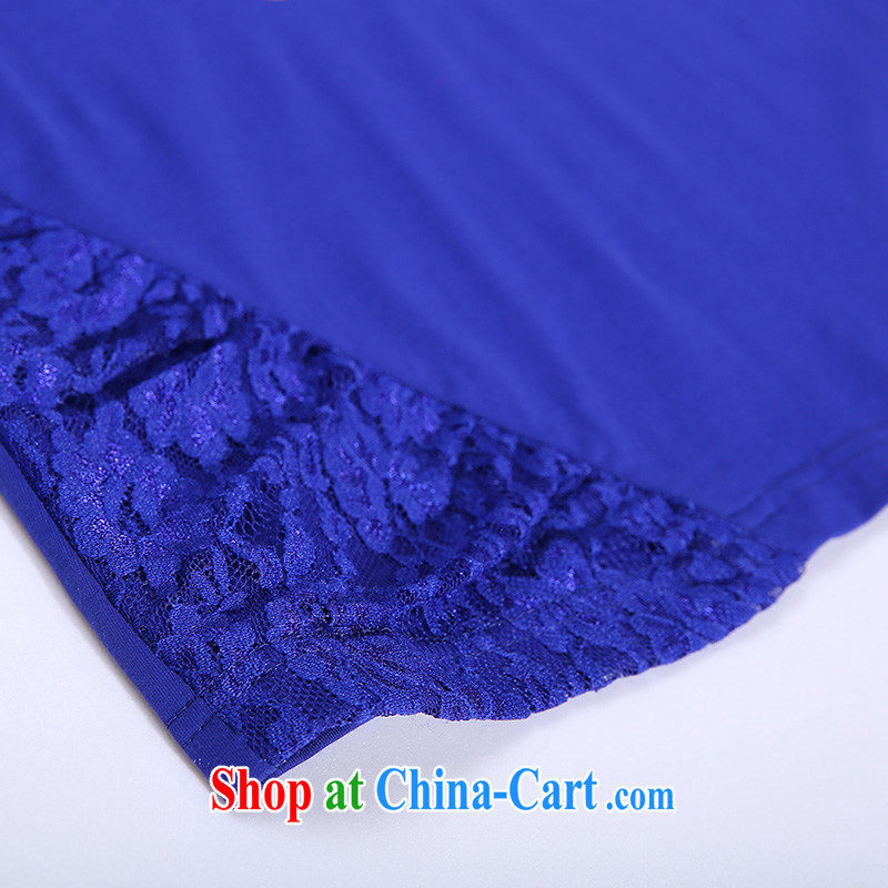 Slim Li-su 2014 autumn new, larger female bubble cuff trend personalized stamp lace stitching knitted shirts Q 5373 blue 2 XL, slim Li-su, and shopping on the Internet