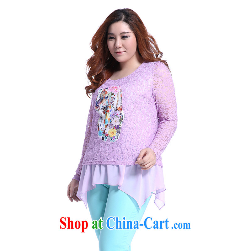 Slim Li-su 2014 autumn new, larger female rose-bubble cuff stitching does not rule lace T-shirt Q 5700 purple 4 XL, slim Li-su, and, online shopping