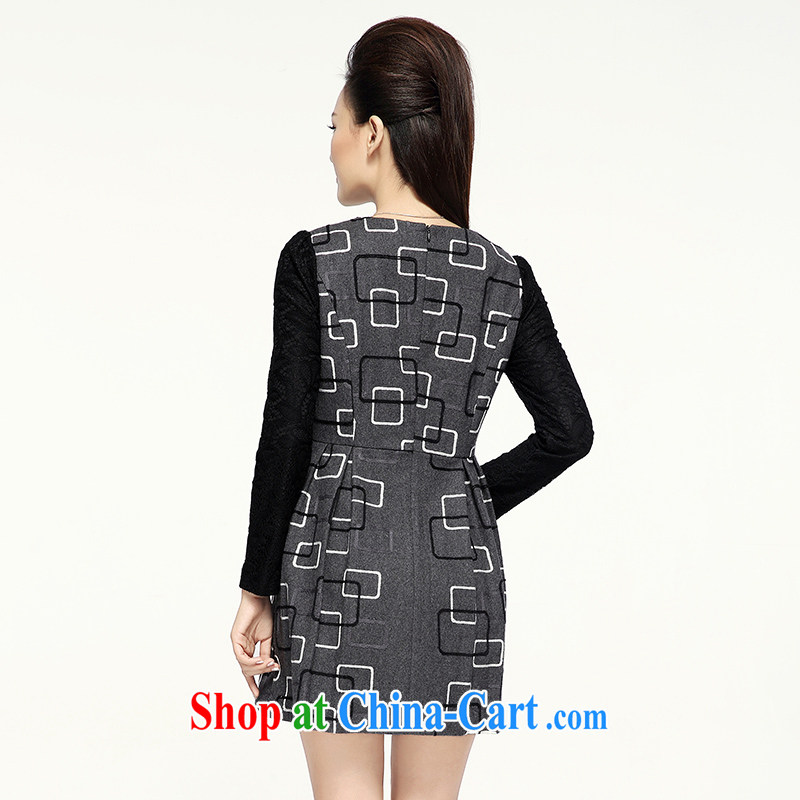 The Mak is the women's clothing 2014 winter clothing new thick mm stylish lace long-sleeved dress that gross 944101680 dark gray 4 XL, former Yugoslavia, Mak, and shopping on the Internet