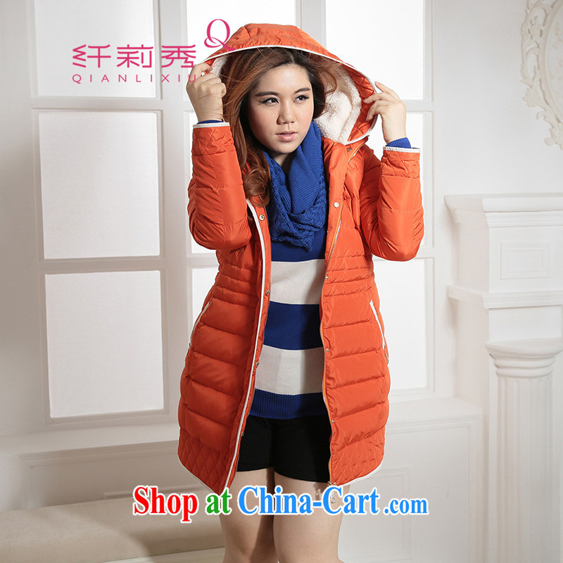 Slim LI Sau 2014 autumn and winter new, larger women are decorated in warm, long cap jacket coat Q 5987 orange 3 XL