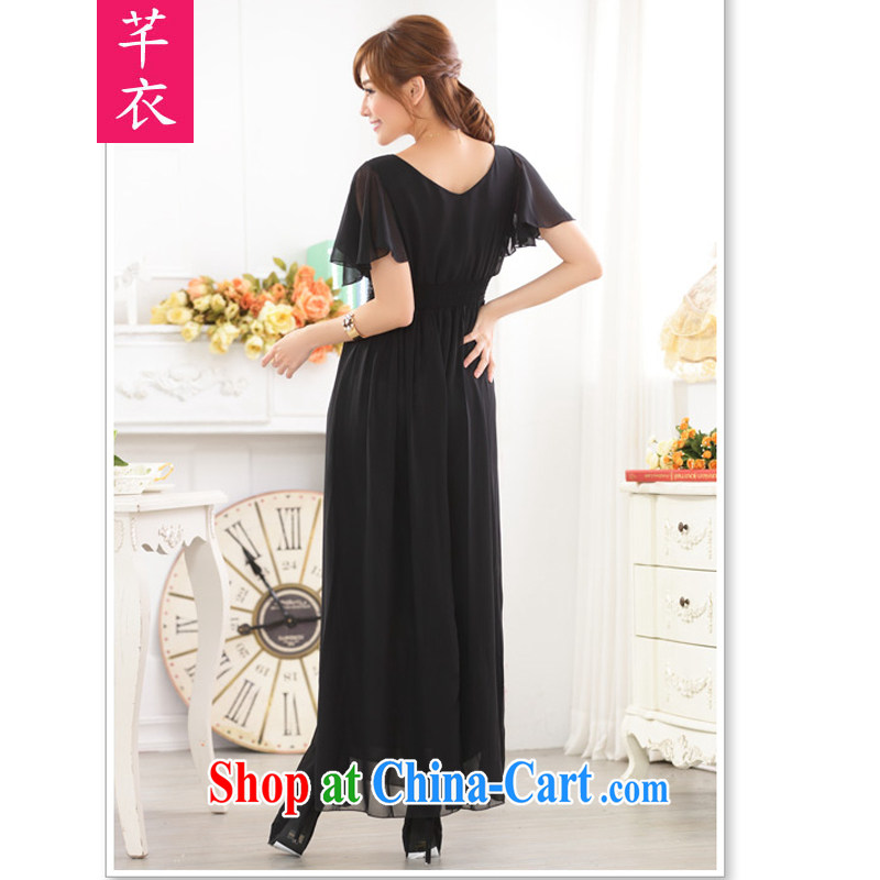 Constitution Yi XL women 2015 new FAT, thick mm Europe short-sleeved to manually staple V Pearl collar snow woven the ventricular hypertrophy, evening dress, President dress black 3 XL 160 - 180 jack, constitution, and shopping on the Internet