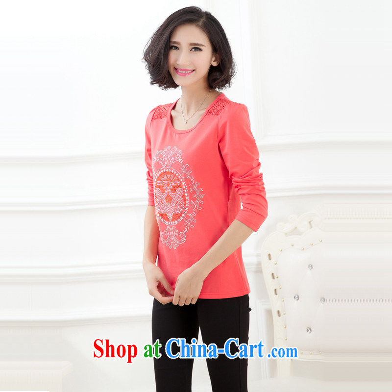 Increase the US XL thick MM Load fall 2015 female new, larger female long-sleeved shirt T Korean Beauty graphics thin solid shirt by red 4 XL, increase the US, shopping on the Internet