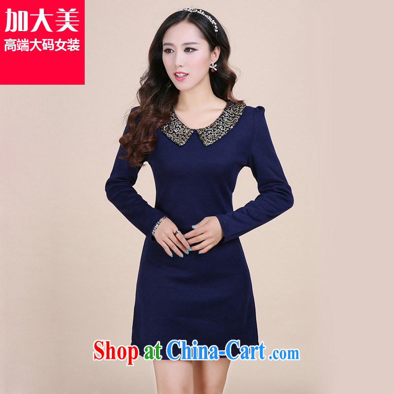 Increase the thick mm spring 2015 the code female thick sister dresses long sleeved cultivating new solid black skirt 4 XL