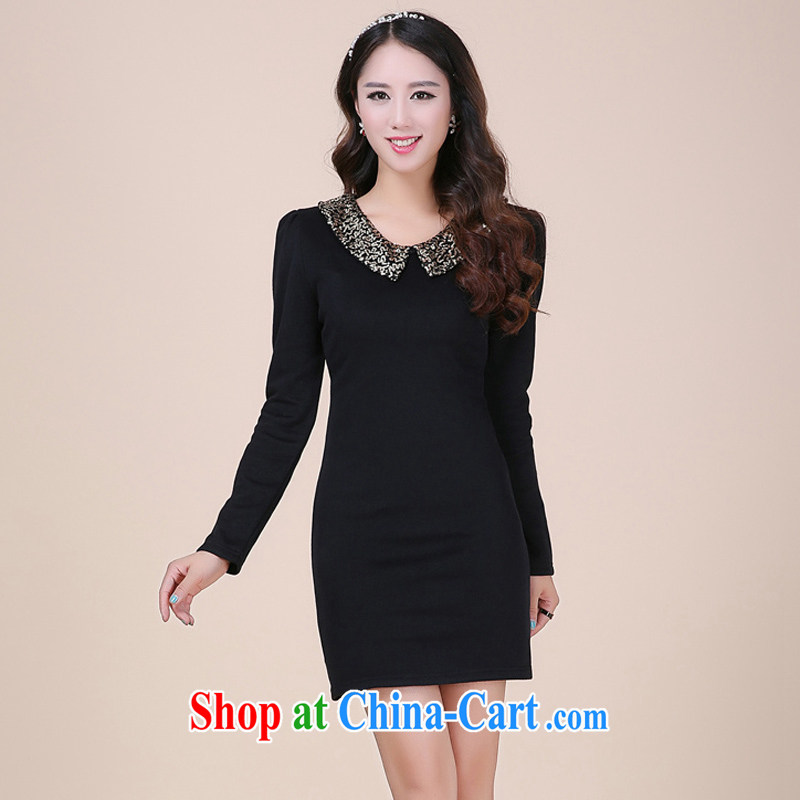 Increase the emphasis on mm spring 2015 the code female thick sister dresses long-sleeved cultivating new solid black skirt 4 XL, increase the US, shopping on the Internet