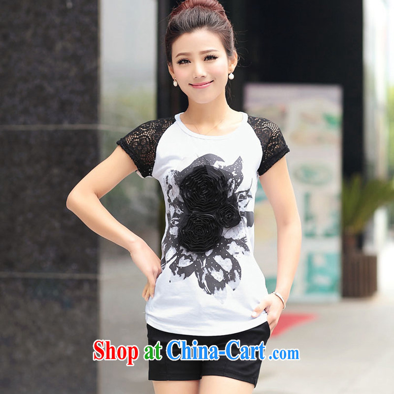 Increase the emphasis on MM summer 2015 the code female new short-sleeved shirt T three-dimensional flowers thick sister solid shirt gray 3 XL, increase the US, shopping on the Internet