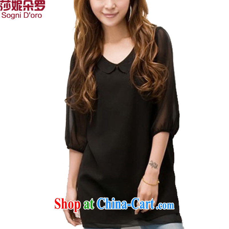 Laurie flower, fat people dress graphics thin coat XL female thick mm summer 2014 snow woven shirts T pension 1281 black 2 XL