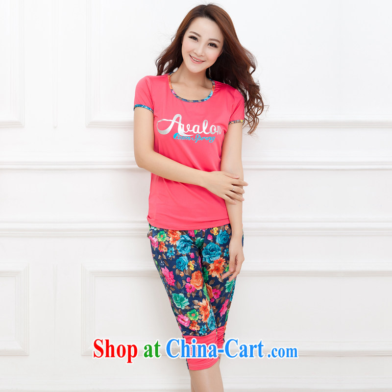 Increase the emphasis on MM summer 2015 New, and indeed increase, female fat sister sport and leisure package short-sleeved floral graphics thin dark blue 4 XL, increase the US, shopping on the Internet