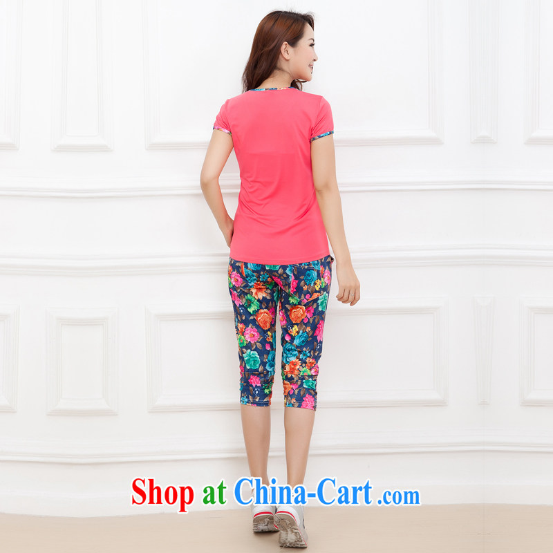 Increase the emphasis on MM summer 2015 New, and indeed increase, female fat sister sport and leisure package short-sleeved floral graphics thin dark blue 4 XL, increase the US, shopping on the Internet