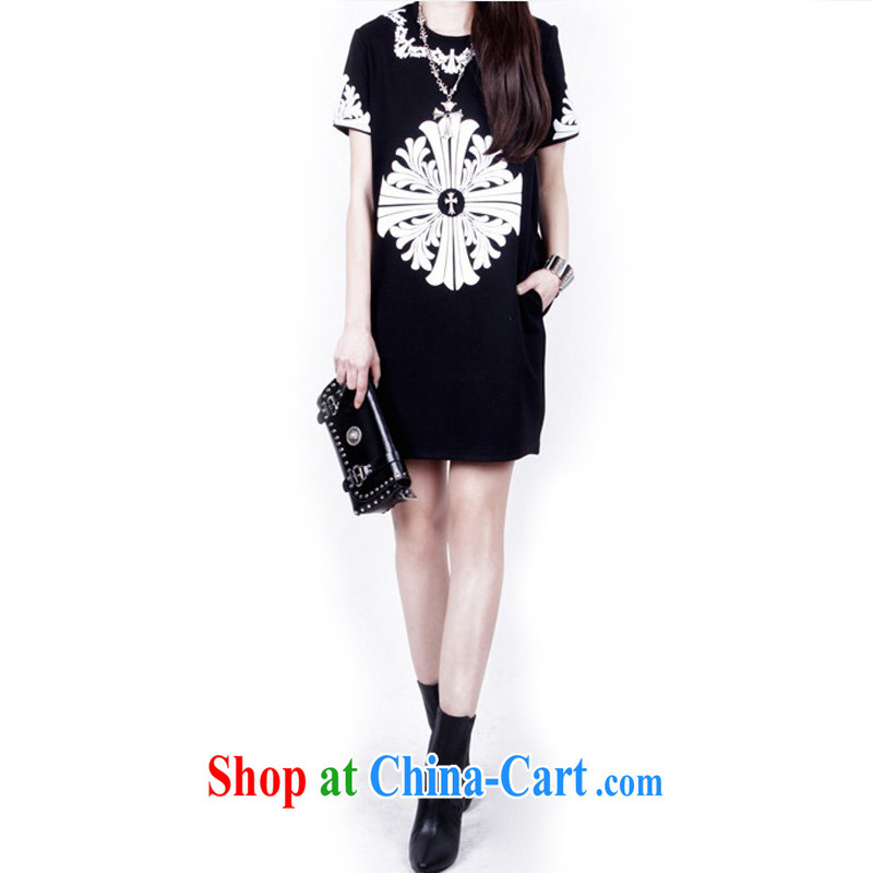 Increase the emphasis on MM summer 2015 and is indeed increasing, female fat sister new graphics thin dress short-sleeved 10 field stamp black and silver 4 XL, increase the US, shopping on the Internet