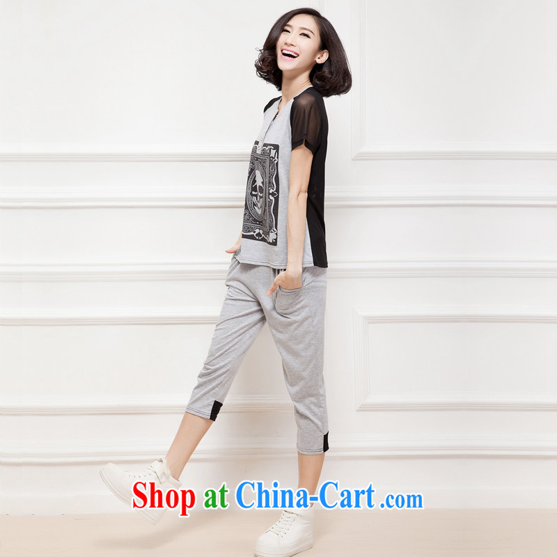 Increase the emphasis on MM summer 2015 new, larger female thick sister sport and leisure package short-sleeved T shirts 7 pants gray 4 XL, increase the US, shopping on the Internet