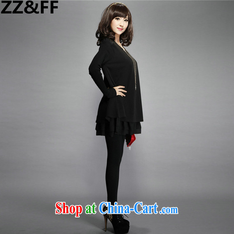 ZZ &FF 2015 spring new and indeed increase, women mm thick dress loose video thin knitted long sleeved dresses female black XXXXL, ZZ &FF, shopping on the Internet