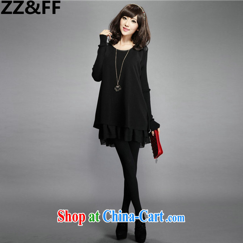 ZZ &FF 2015 spring new and indeed increase, women mm thick dress loose video thin knitted long sleeved dresses female black XXXXL, ZZ &FF, shopping on the Internet