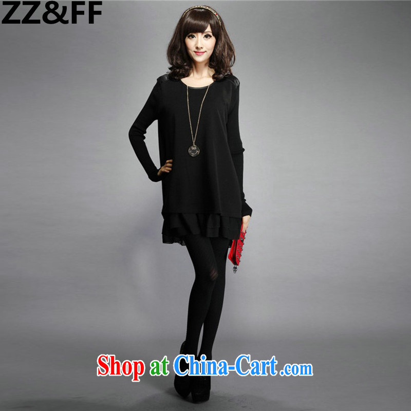ZZ &FF 2015 spring new and indeed increase, women mm thick dress loose video thin knitted long sleeved dresses female black XXXXL, ZZ &FF, shopping on the Internet