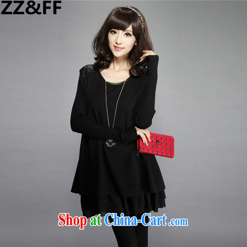 ZZ &FF 2015 spring new and indeed increase, women mm thick dress loose video thin knitted long sleeved dresses female black XXXXL, ZZ &FF, shopping on the Internet