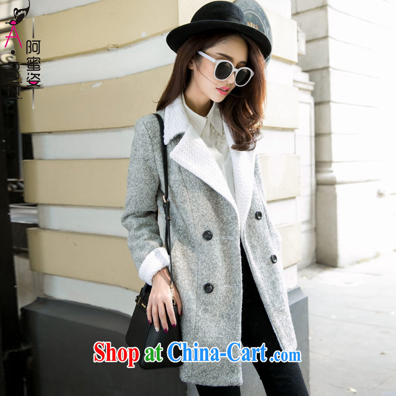 The honey beauty winter clothing, thick mm larger female Korean style graphics thin beauty lapel wool? The coat 9224 flower gray XXL, honey, and, shopping on the Internet