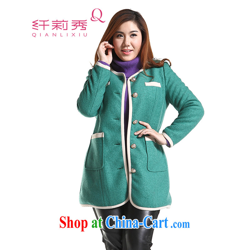 Slim Li-su 2014 autumn and winter new, larger female Classic-yuan Hong Kong small wind long-sleeved long hair that jacket coat Q 6507 green 4 XL