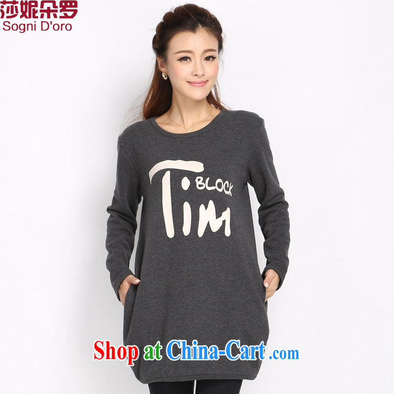 Elizabeth Anne flower, 2014 overweight children increase, female sweater autumn and winter clothing Korean new round neck T-shirt the lint-free cloth warm T shirts women 5019 gray 2 XL