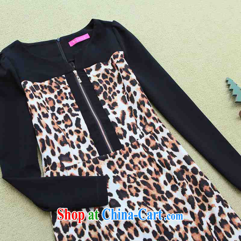 Package-mail delivery female XL dresses 2015 new autumn and winter clothing and stylish leopard print long-sleeved knit skirt solid OL graphics thin-lady skirt the color 3 XL approximately 170 - 185 jack, land is still the garment, shopping on the Internet