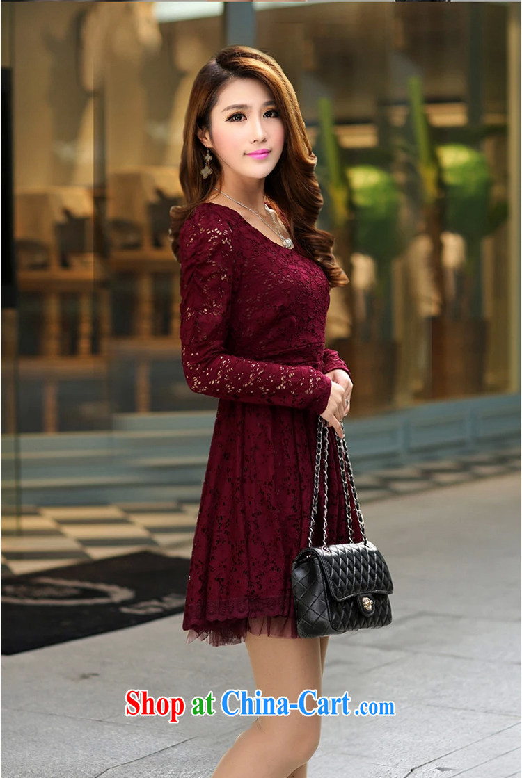 Lehman Ronnie lymalon 2015 autumn and winter new thick MM larger female Korean Beauty lace long-sleeved-round-collar dress 672 wine red 4 XL pictures, price, brand platters! Elections are good character, the national distribution, so why buy now enjoy more preferential! Health